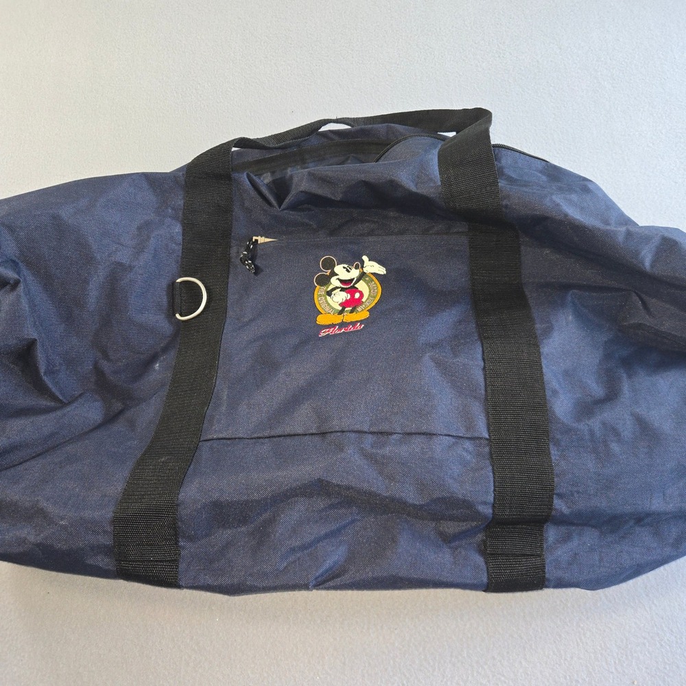 Disney Mickey Mouse Duffel Bag Unisex Large Navy Blue Florida Embroidered Patch